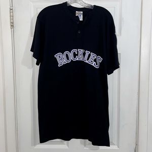 Majestic (ROCKIES) #14 jersey shirt, Large, Black